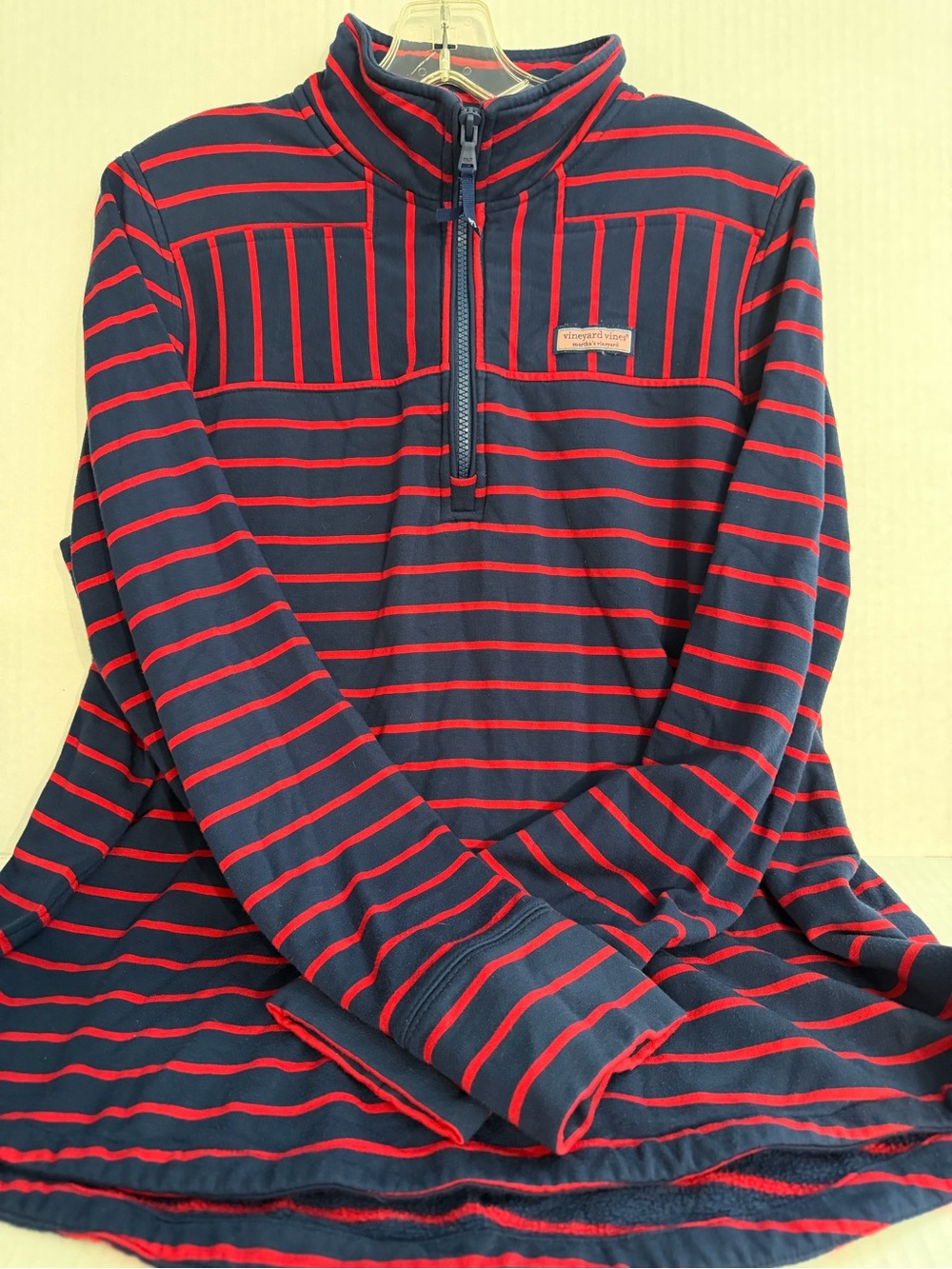 Vineyard Vines The Shep Shirt 1/4 Zip Pullover Navy and Red Striped Top
